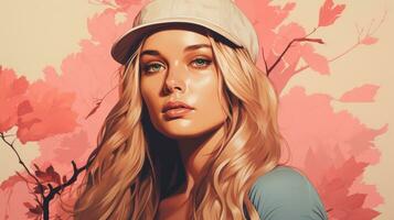 a painting of a beautiful blonde woman wearing a baseball cap generative ai photo