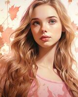 a painting of a beautiful young woman with long wavy hair generative ai photo