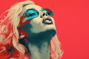 a painting of a blonde woman wearing sunglasses generative ai photo