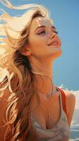 a painting of a beautiful woman with her hair blowing in the wind generative ai photo