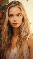 a painting of a beautiful young woman with long blonde hair generative ai photo