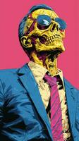 a painting of a man in a suit and tie with a skull face generative ai photo