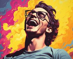 a painting of a man with glasses laughing generative ai photo
