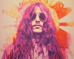 a painting of a man with long hair and sunglasses generative ai photo