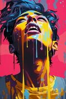 a painting of a man with paint dripping down his face generative ai photo