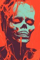 a painting of a skull with blood dripping down its face generative ai photo