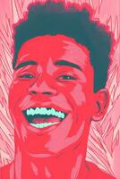 a painting of a smiling young man with bright pink hair generative ai photo