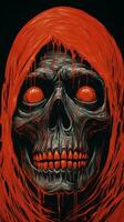 a painting of a skull with red eyes generative ai photo