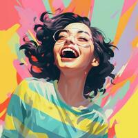 a painting of a woman laughing and wearing glasses generative ai photo