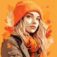 a painting of a woman wearing an orange hat and scarf generative ai photo
