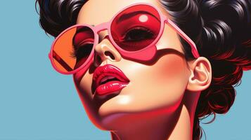 a painting of a woman wearing pink sunglasses generative ai photo