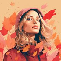 a painting of a woman with autumn leaves in her hair generative ai photo