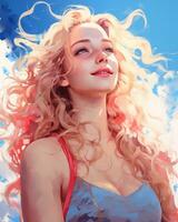 a painting of a woman with blonde hair and blue eyes generative ai photo