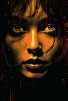 a painting of a woman with blood dripping down her face generative ai photo