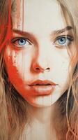 a painting of a woman with blood dripping down her face generative ai photo