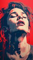 a painting of a woman with blood dripping down her face generative ai photo