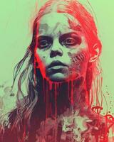 a painting of a woman with blood dripping down her face generative ai photo