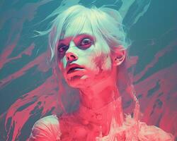 a painting of a woman with blood on her face generative ai photo