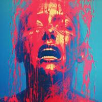 a painting of a woman with blood splattered on her face generative ai photo
