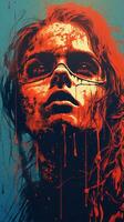 a painting of a woman with blood splattered on her face generative ai photo