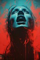 a painting of a woman with blood splatters on her face generative ai photo