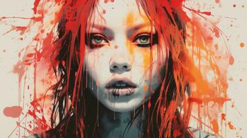 a painting of a woman with blood splatters on her face generative ai photo