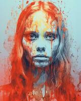 a painting of a woman with blood splatters on her face generative ai photo