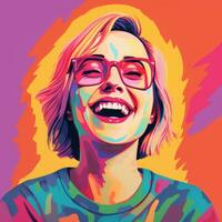 a painting of a woman with glasses and a smile generative ai photo