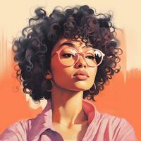 a painting of a woman with glasses and curly hair generative ai photo