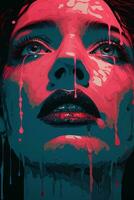 a painting of a woman with dripping paint on her face generative ai photo