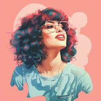 a painting of a woman with glasses and curly hair generative ai photo