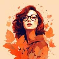 un pintura de un mujer con lentes y rojo pelo generativo ai foto