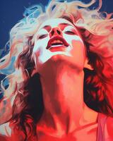 a painting of a woman with her hair blowing in the wind generative ai photo