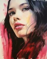 a painting of a woman with long black hair generative ai photo