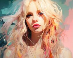 a painting of a woman with long blonde hair generative ai photo