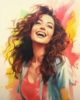 a painting of a woman with long curly hair generative ai photo