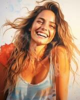 a painting of a woman with long hair and a smile generative ai photo