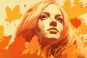 a painting of a woman with long hair and leaves generative ai photo