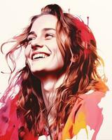 a painting of a woman with long hair smiling generative ai photo