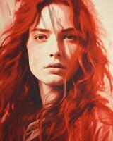a painting of a woman with long red hair generative ai photo