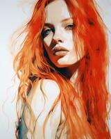 a painting of a woman with long red hair generative ai photo