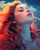 a painting of a woman with long red hair generative ai photo