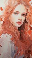 a painting of a woman with long red hair generative ai photo