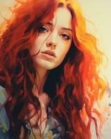 a painting of a woman with long red hair generative ai photo