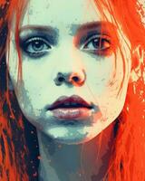a painting of a woman with red hair and blue eyes generative ai photo