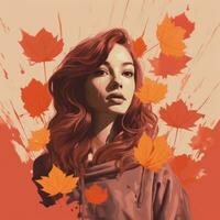 a painting of a woman with red hair and leaves generative ai photo