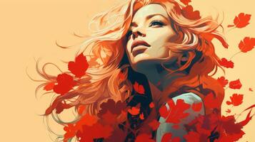 a painting of a woman with red hair and leaves generative ai photo