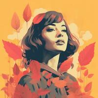 a painting of a woman with red leaves on her face generative ai photo