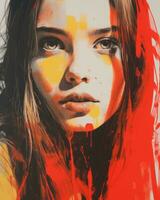 a painting of a woman with red paint on her face generative ai photo