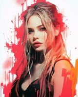 a painting of a woman with red paint splatters on her face generative ai photo
